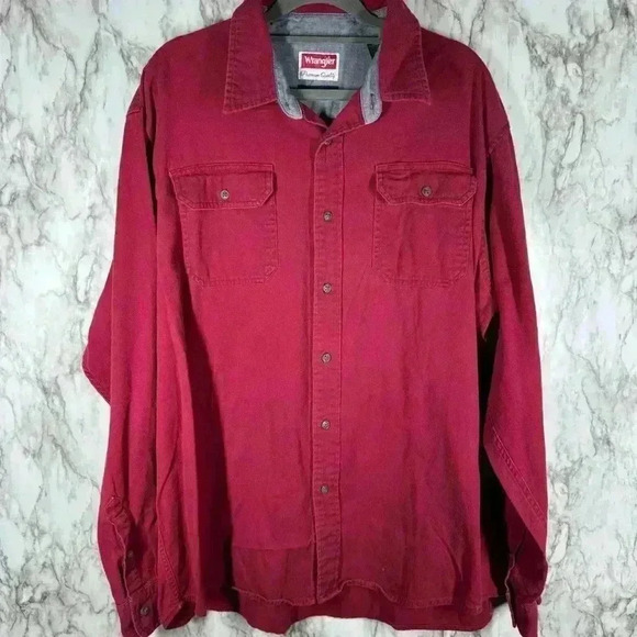 WRANGLER Men's Long Sleeve Shirt Size XL Button Down BURGUNDY - Picture 1 of 5